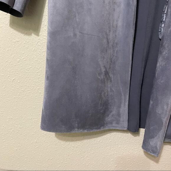 T Tahari Blue Faux Suede Long Line Open Front Jacket Womens XSP Preppy Coat - Picture 9 of 10